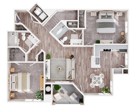 Floor plan for 2 beds, 2 baths, 1122 sqft